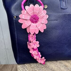 Flower Genuine Leather Bag Charm Pink Daisy Leather Purse Crossbody Keychain